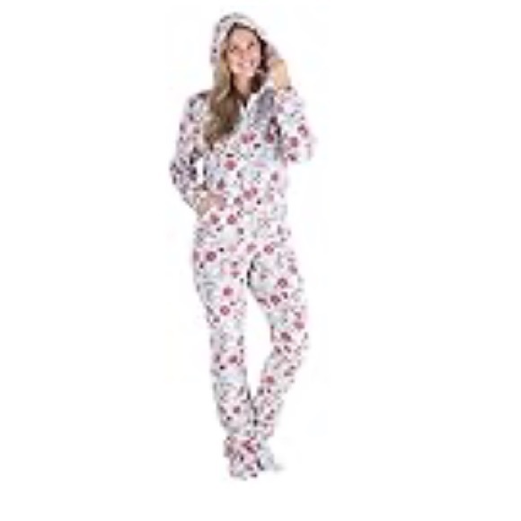 SleepytimePJs Women's Fleece Hooded Footed Onesie Pajamas - Medium Christmas - Picture 3 of 7